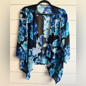 Allison Daley open jacket. Women’s 18. Black turquoise floral